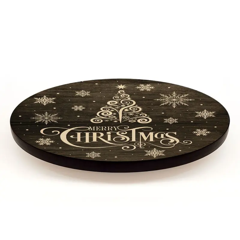 Merry Christmas Rotating Serving Tray – Handcrafted Wooden Lazy Susan, Size Options