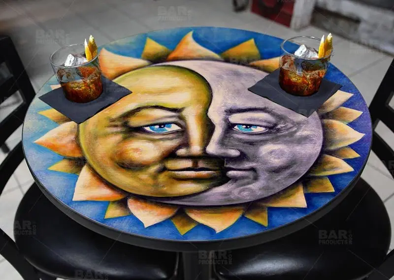 Moon and Sun Yin-Yang Wooden Table Top – Round Design