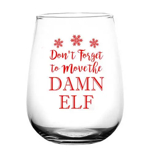 ‘Move the Elf’ Stemless Wine Glass – Playful Christmas Themed Glass