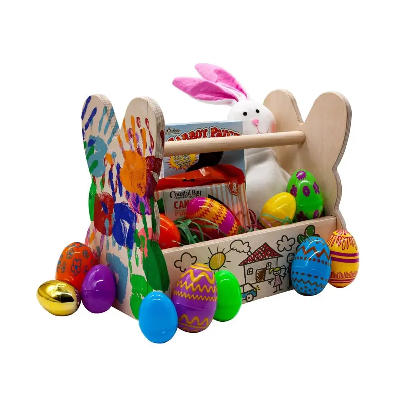 Natural Wooden Easter Bunny Basket – Handcrafted Hollow Rabbit Container