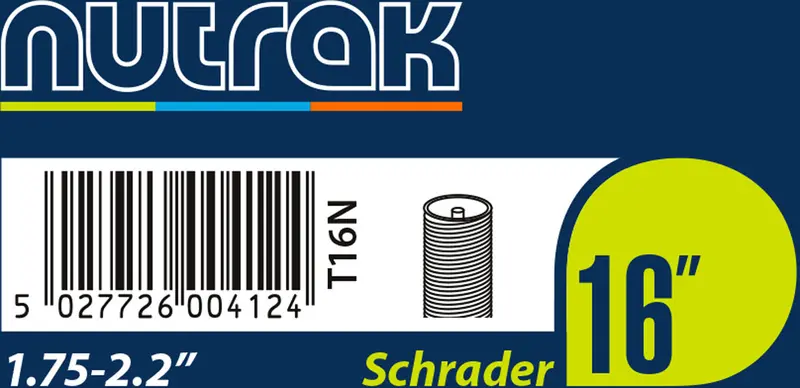 Nutrak 16″ x 1.75–2.125″ Bicycle Inner Tube – Schrader Valve