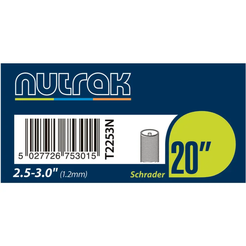 Nutrak 20″ Fat Bike Inner Tube – 2.5–3.0″ Width – 1.3mm Thickness – Schrader