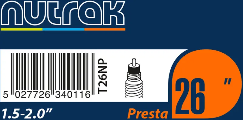 NUTRAK 26″ Presta Valve Inner Tube – Fits 1.5–2.0″ Tires