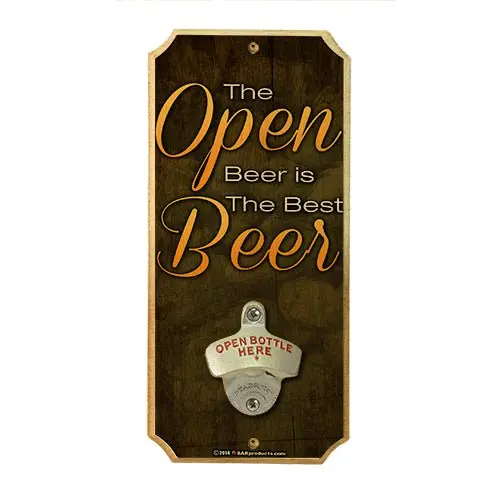 Open Beer Wall Plaque – Functional Wooden Bottle Opener Sign