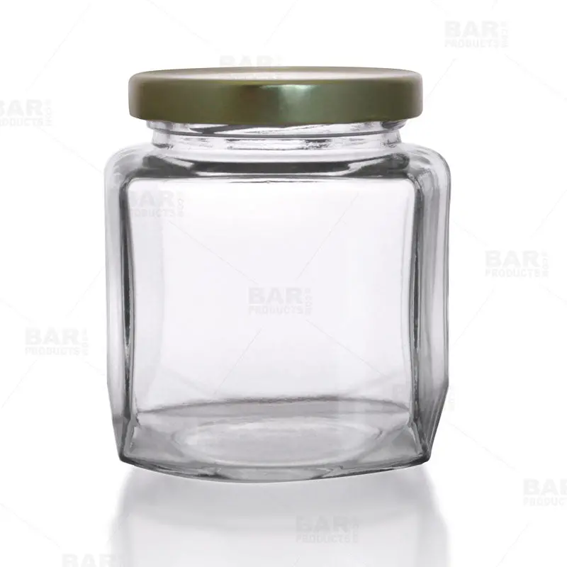 Oval Hexagonal 9 oz Glass Storage Jar with Airtight Lid