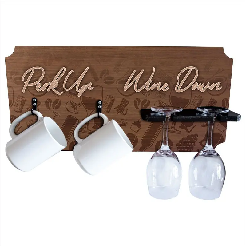 “Perk Up, Wine Down” Dual Holder – Humorous Coffee and Wine Storage Stand