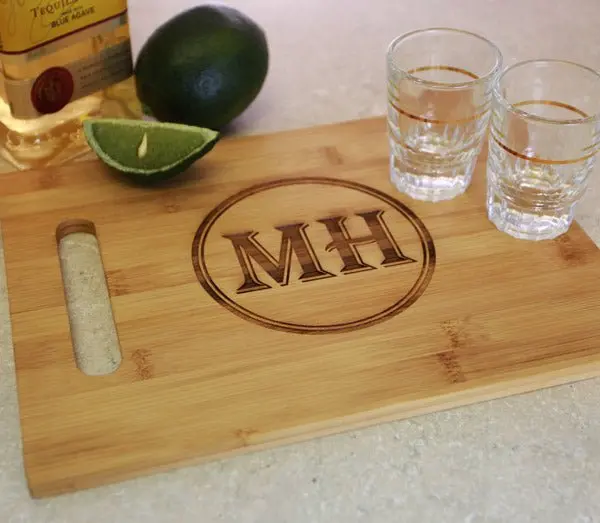 Personalized Bamboo Cutting Board and Shot Glass Gift Set