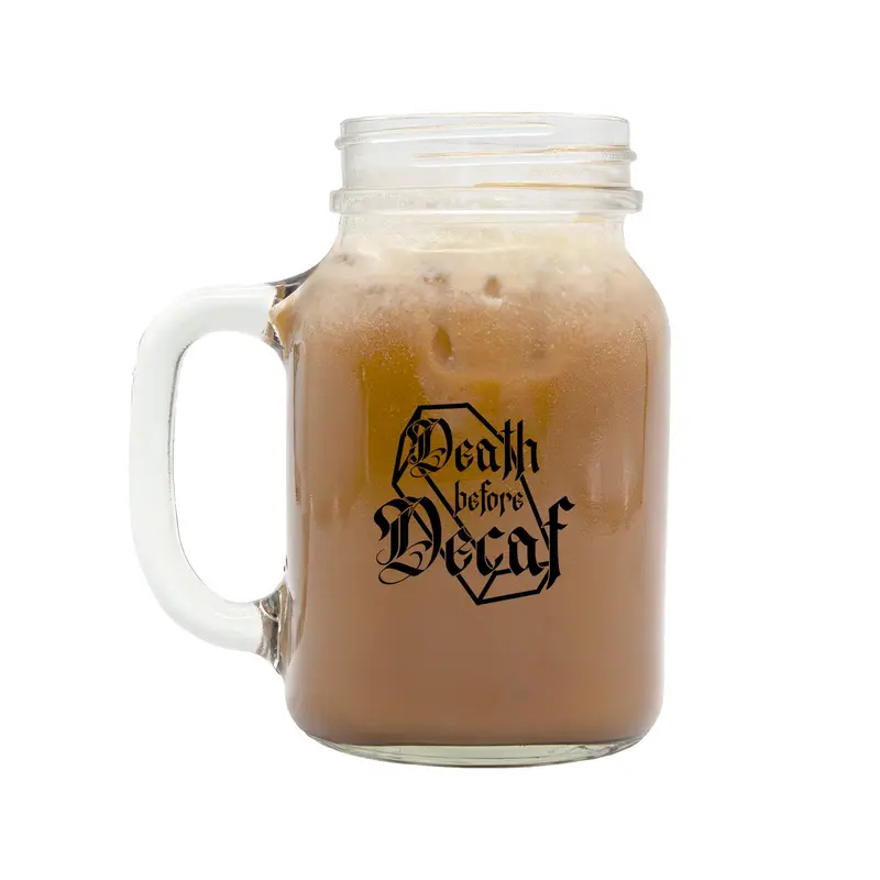 Personalized BarConic® 21 oz Mason Jar Mug – ‘Death Before Decaf’
