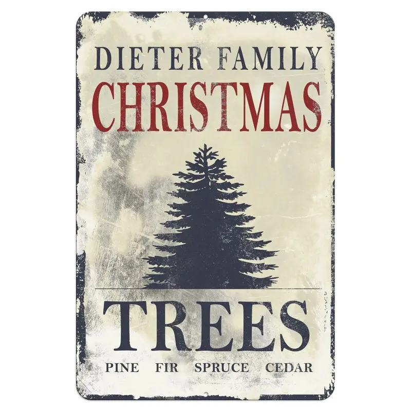 Personalized Christmas Tree Vintage Metal Bar Sign (12″ x 18″)