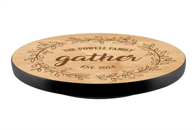 Personalized Gather Lazy Susan – Custom Name Engraved Rotating Tray, 3 Sizes, USA Made