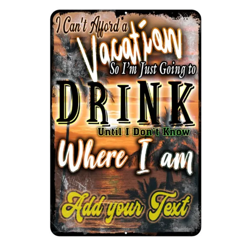 Personalized Metal Bar Sign: Vacation Vibes Design – 12″ × 18″ Indoor/Outdoor Display