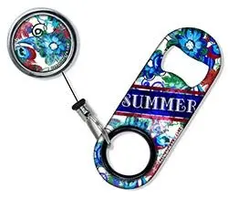 Personalized Mini Bottle Opener with Retractable Reel – Grungy Floral Design