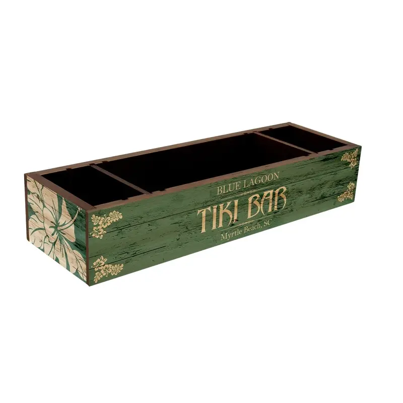 Personalized Tiki-Themed Wooden Bar Caddy