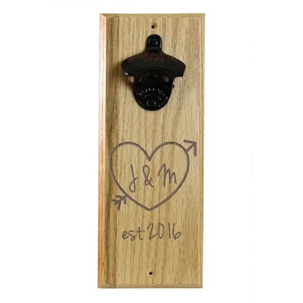 Personalized Tree Heart Wooden Wall-Mounted Bottle Opener with Magnetic Cap Catcher