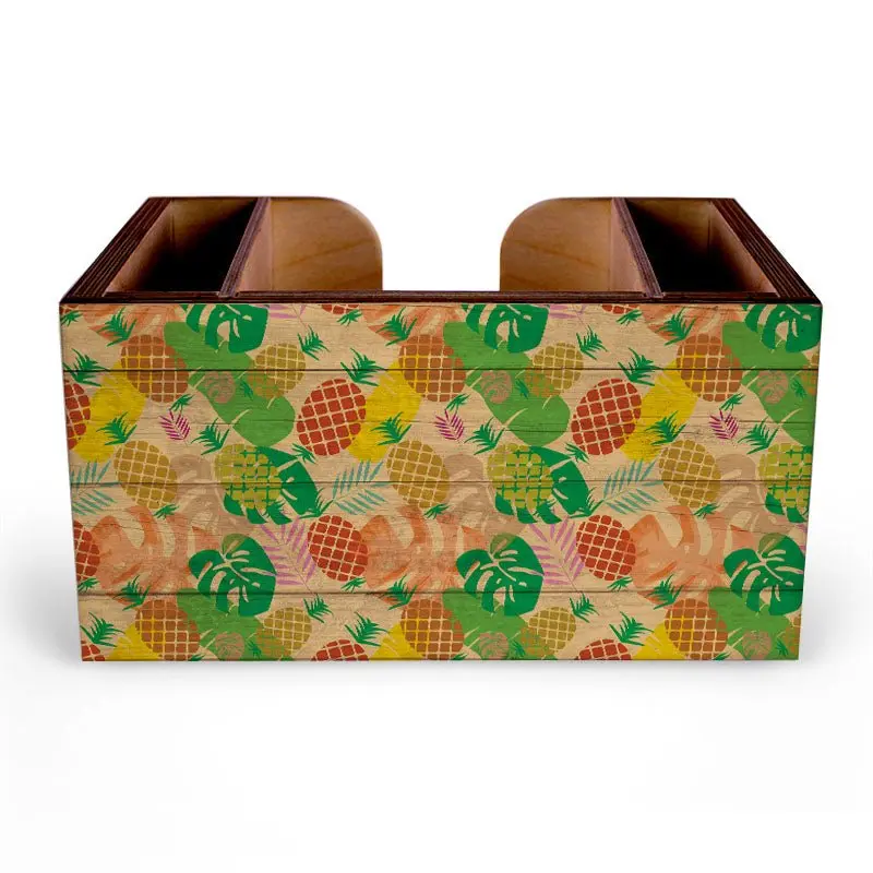 Pineapple-Themed Wooden Bar Caddy with Natural Grain Finish