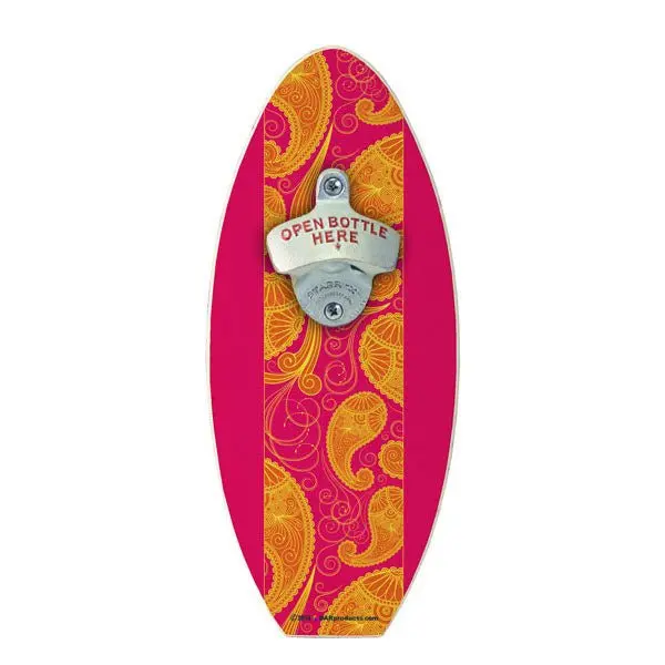 Pink & Orange Paisley Wooden Bottle Opener – Surfboard Wall Mount