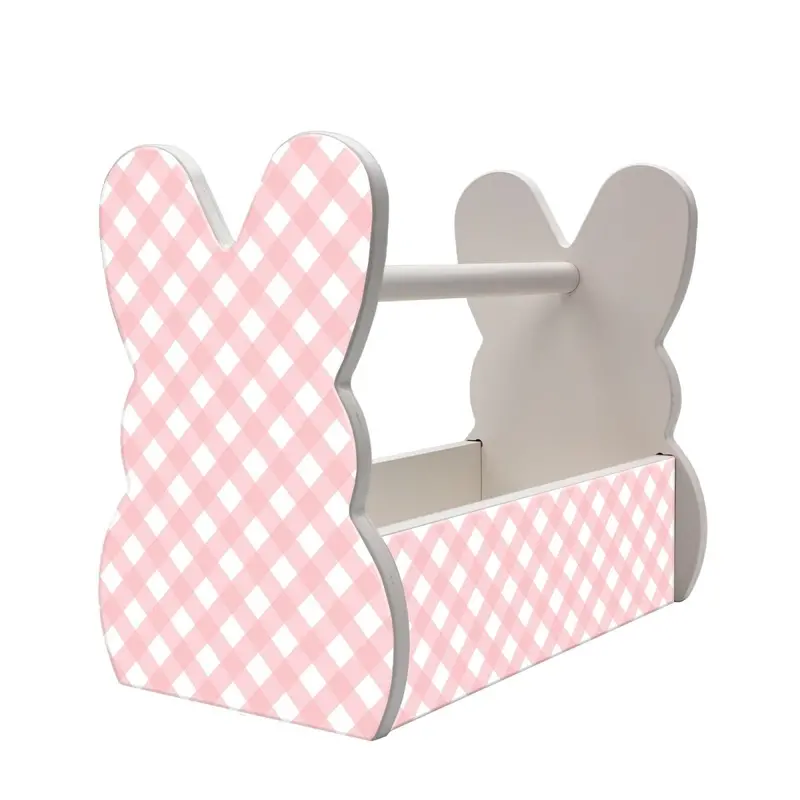 Plaid-Style Wooden Bunny Basket – Textured Checkered Easter Basket