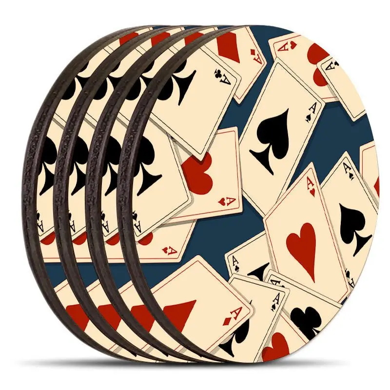 Playing Card-Themed Wooden Coasters – Set of 4 with Matching Caddy