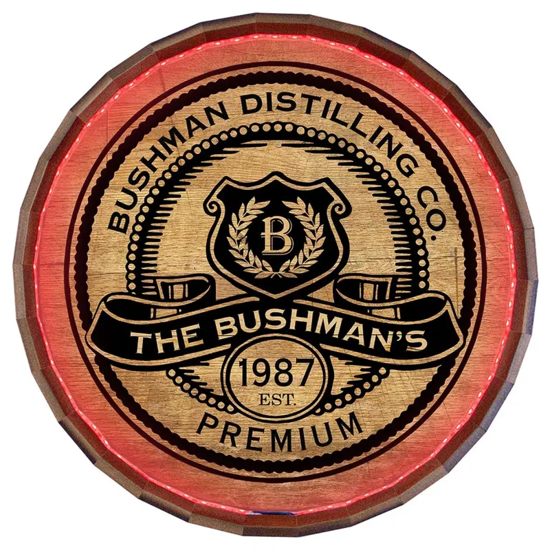 Premium Custom LED Barrel Top Sign – Rustic Wood + Illuminated Design