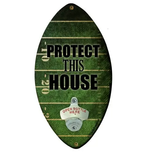 Protect This House Football-Shaped Wall-Mounted Bottle Opener