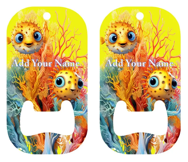 Puffer Fish Design Dog Tag Bottle Opener – Fully Customizable Name