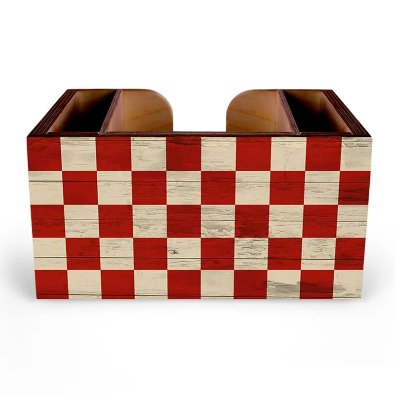 Red Checkerboard Pattern Wooden Bar Caddy