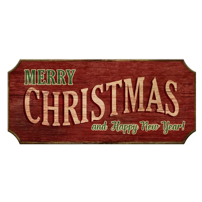 Red Retro Wooden Christmas Plaque – “Merry Christmas” Wall Hanging