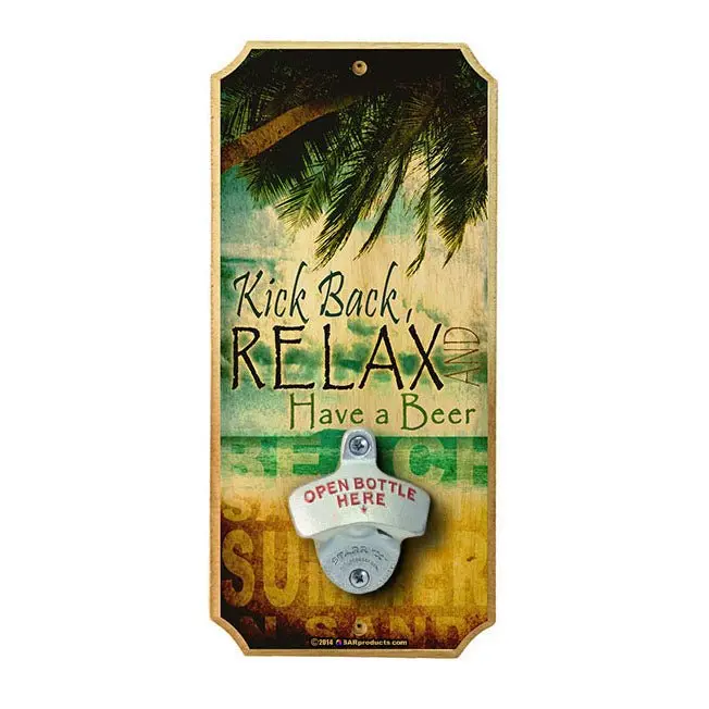 RELAX Wall-Mounted Wooden Bottle Opener Plaque – Decorative & Functional