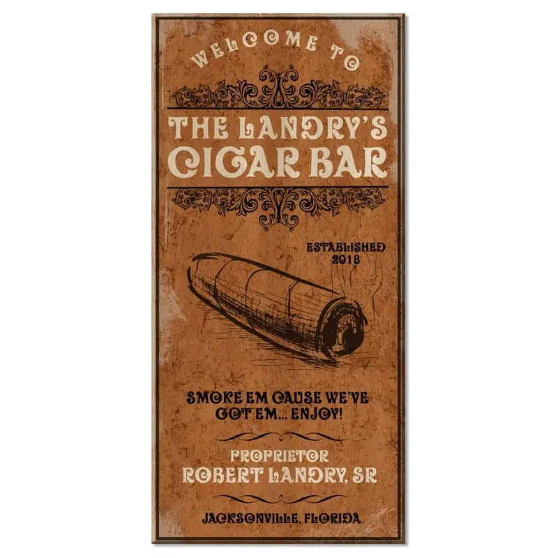 Retro-Inspired Custom Wooden Bar Sign: Cigar Bar Theme (11.75″ x 23.75″)