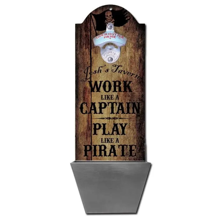 Round-Top Wooden Plaque with Built-in Cap Catcher – Pirate-Themed Design