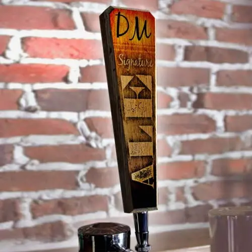 Rustic Oak Tap Handle – Flared Profile Featuring ALE-Themed Initial Engraving