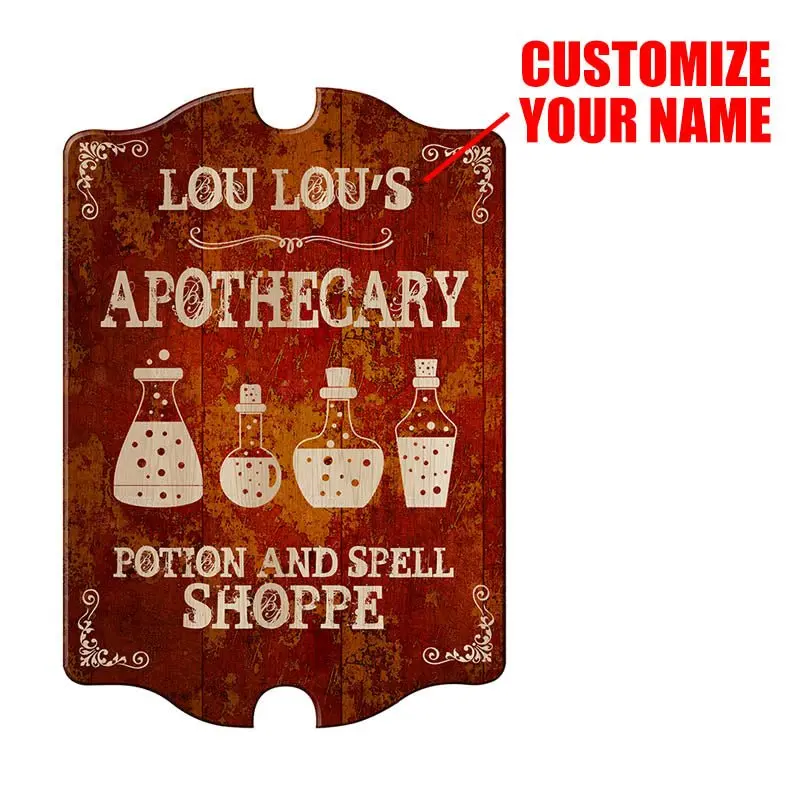 Rustic Tavern-Style Wooden Apothecary Sign – Custom Engraved