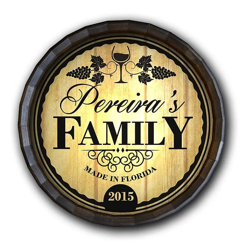 Rustic Wood Barrel Top Sign – ‘Family’ Design