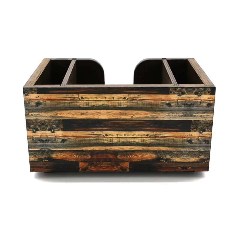 Rustic Wood Plank–Style Wooden Bar Caddy – Natural Texture Finish