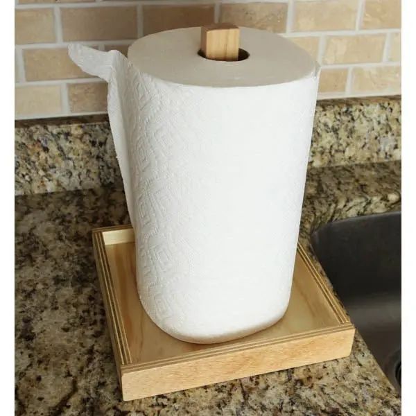 Rustic Wooden Paper Towel Holder – Freestanding Kitchen or Bar Stand