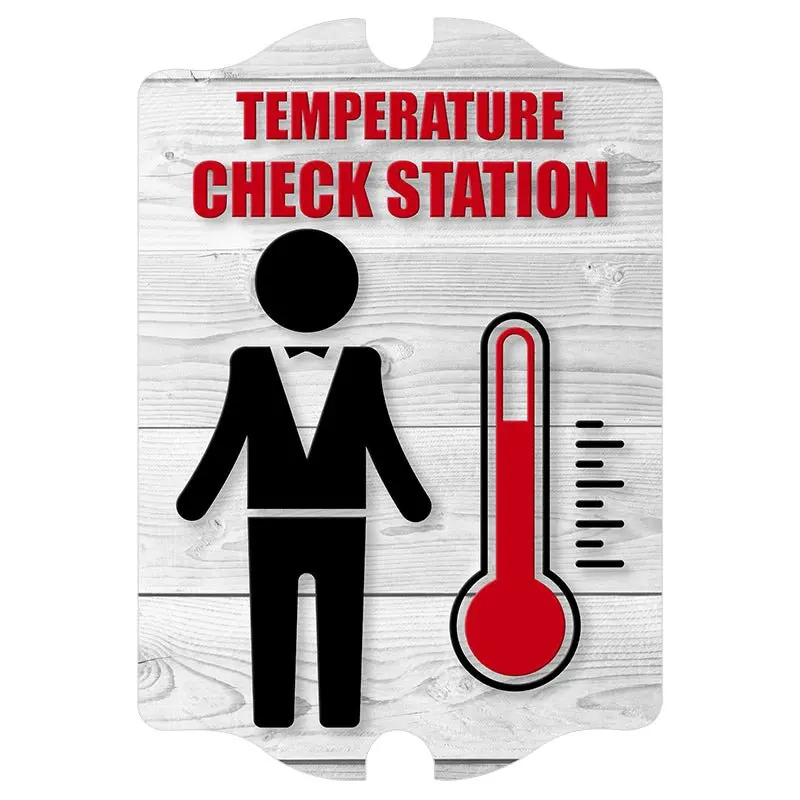 Rustic Wooden Tavern Sign: Temperature Check Point