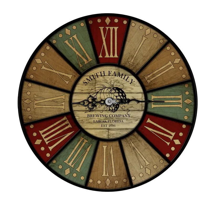 Rustic Wooden Wall Clock – Brewing Company Design, Customizable & Available in Multiple Sizes