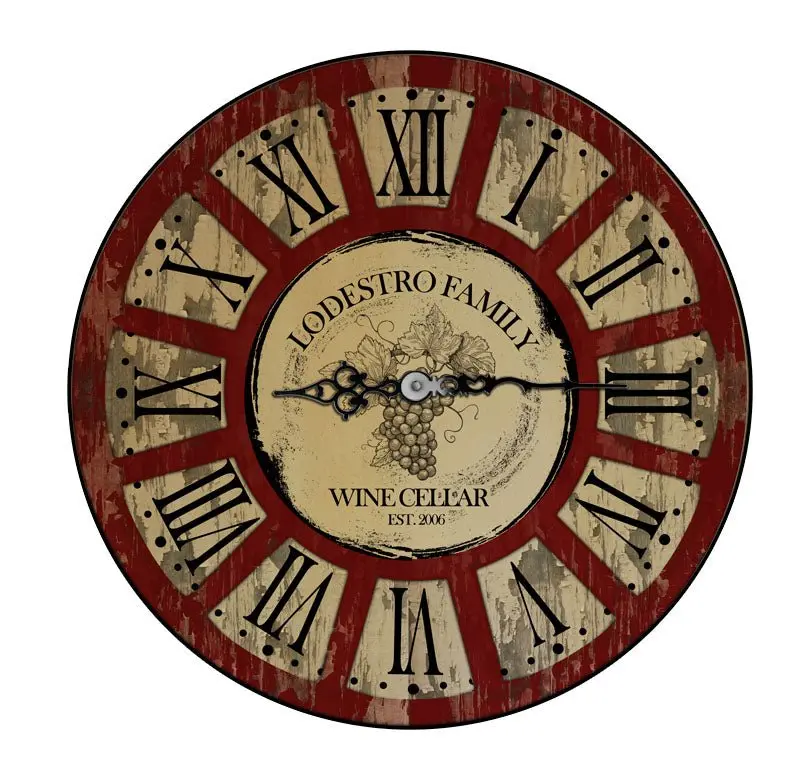Rustic Wooden Wall Clock – Wine-Themed, Customizable & Available in Multiple Sizes