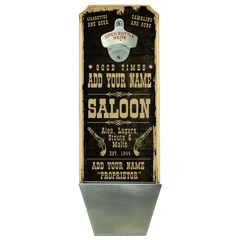 Saloon-Style Wooden Bottle Opener & Cap Catcher – Custom