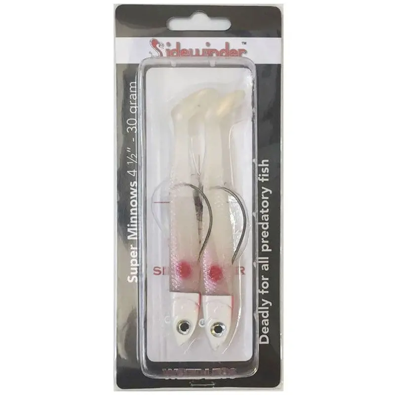Sidewinder Super Weedless Minnow – White Body & Red Spot