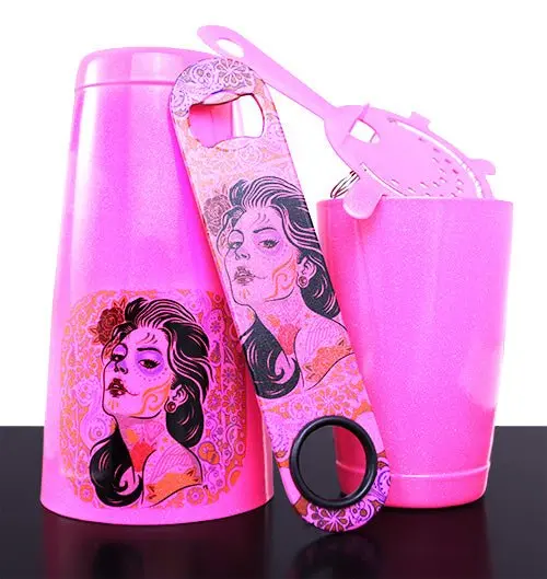 Skull Girl Neon Pink Glitter Kolorcoat™ Bar Tool Set