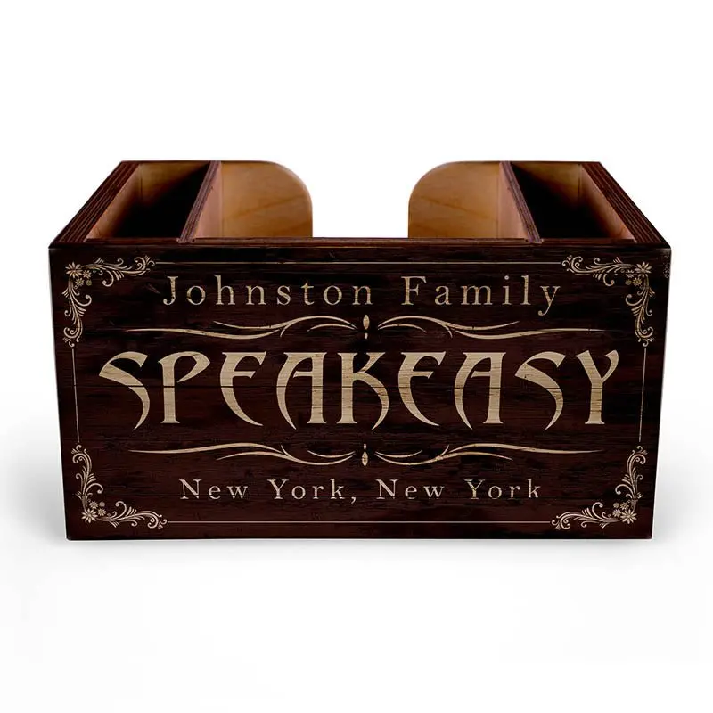 Speakeasy-Style Custom Wooden Bar Caddy – Hand-Finished Serving Tray