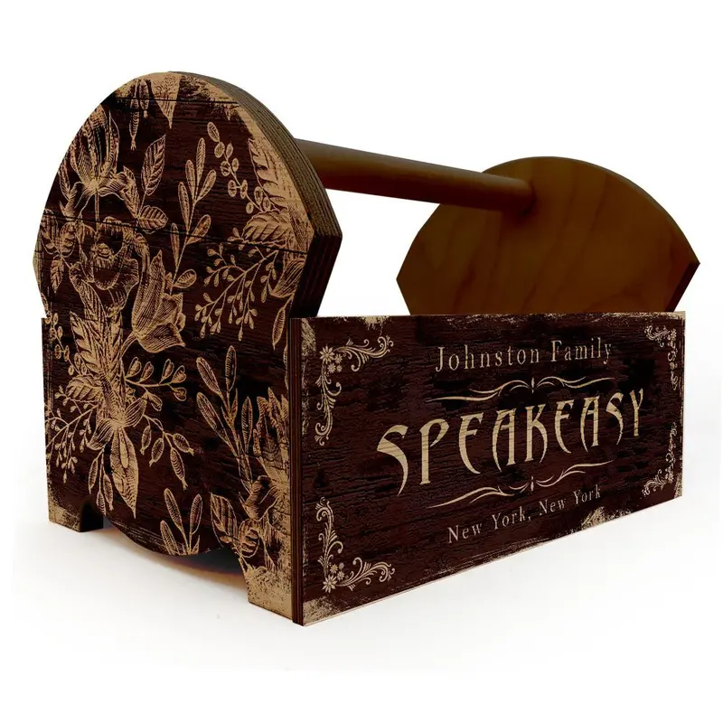 Speakeasy-Themed Wooden Condiment Holder with Carry Handle