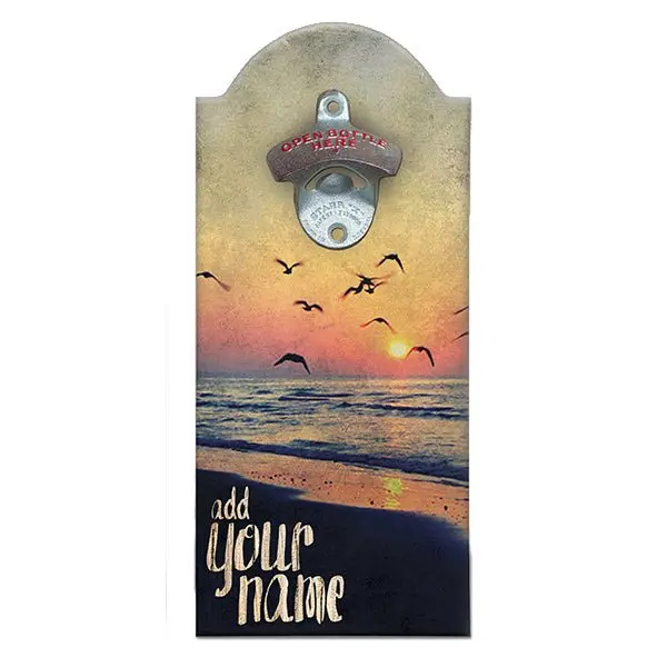 Sunset-Inspired Wooden Bottle Opener with Magnetic Cap Catcher