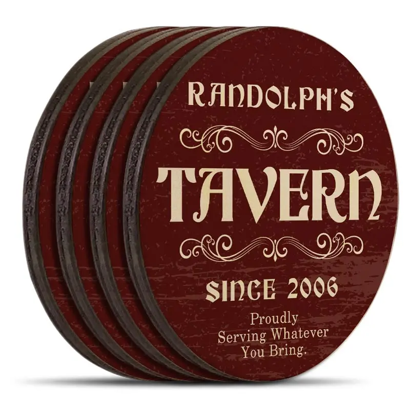 Tavern-Style Wooden Coasters – Customizable – Set of 4