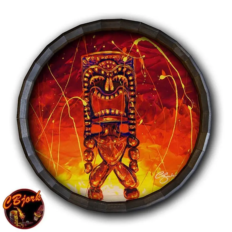 Tiki Hot Lava Barrel Top Sign – Handcrafted Wooden Clock with Fiery Island Theme
