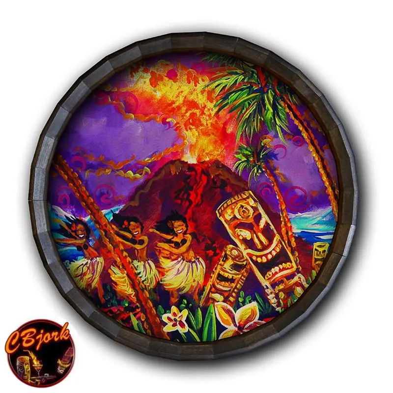 Tiki Hula Show Wooden Barrel Top Sign – Decorative Wall Clock & Bar Accent