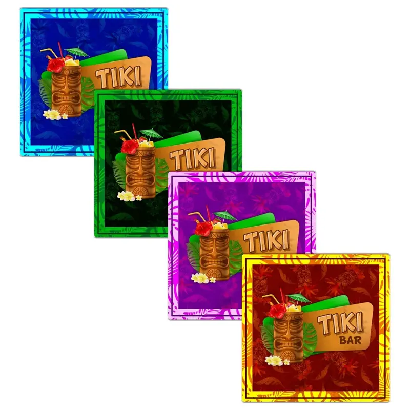 Tiki-Inspired Foam Coasters – 3.5″ Square Tropical-Themed Set