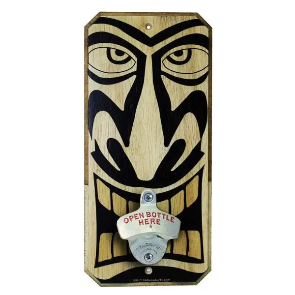 TIKI-Themed Wall-Mounted Wooden Bottle Opener Plaque