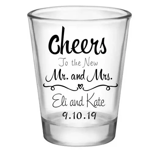 Toasting ‘Cheers’ Wedding Shot Glasses – 1.75 oz Personalized Design (12 pcs)